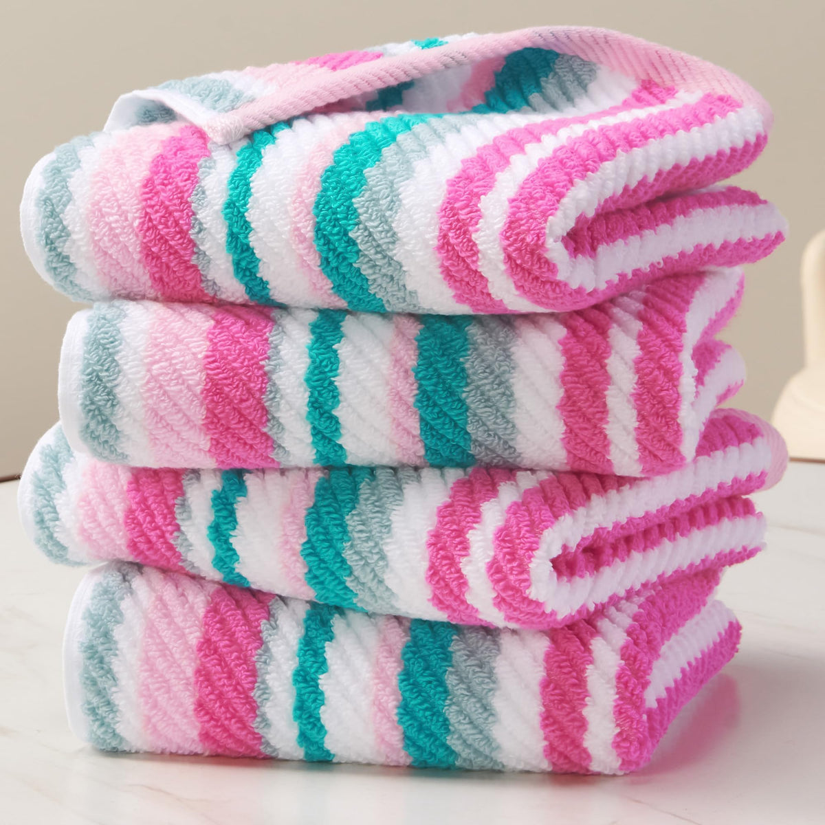 VOOVA & MOVAS Hand Towels, Cotton, Soft, Thick, 16x27 in, Tan Gray Beige