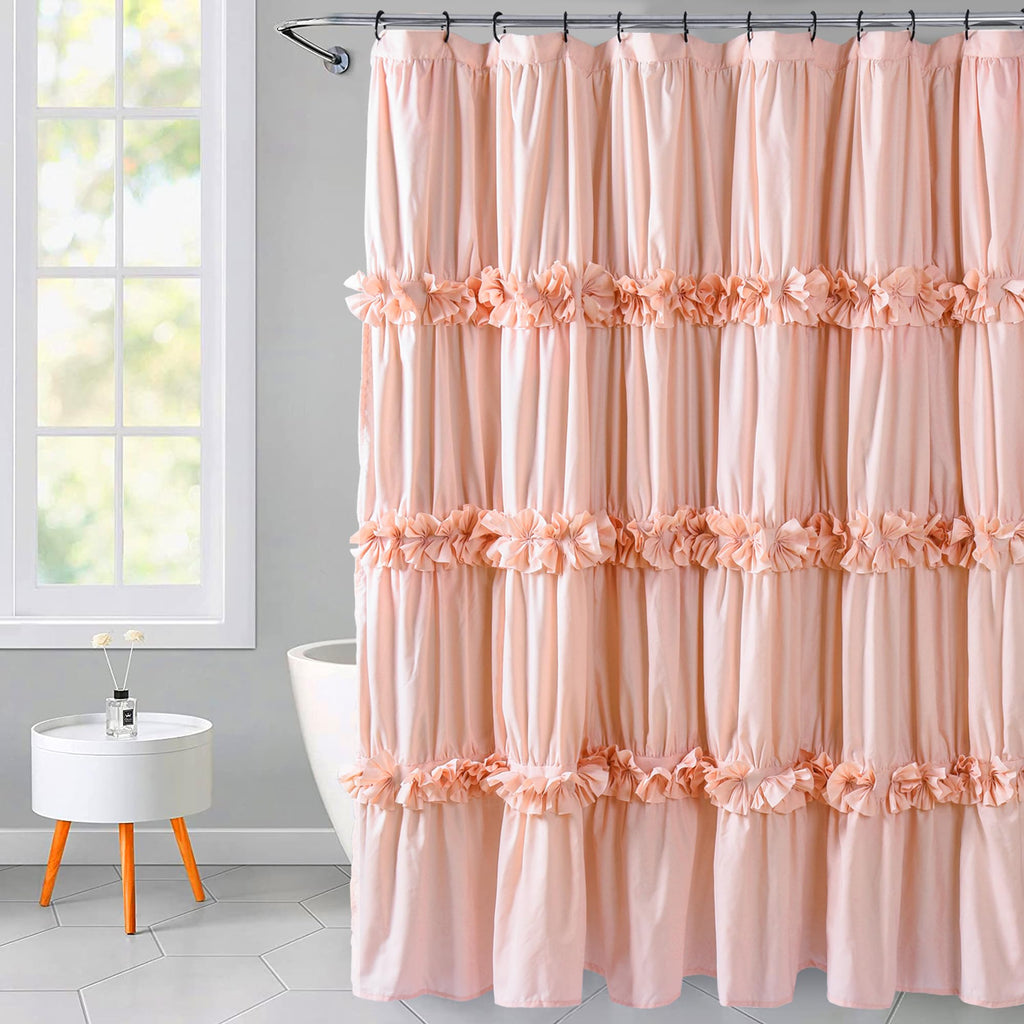 Homechoice Decor Victorian White Ruffle Shower Curtain with 12 Buttonholes
