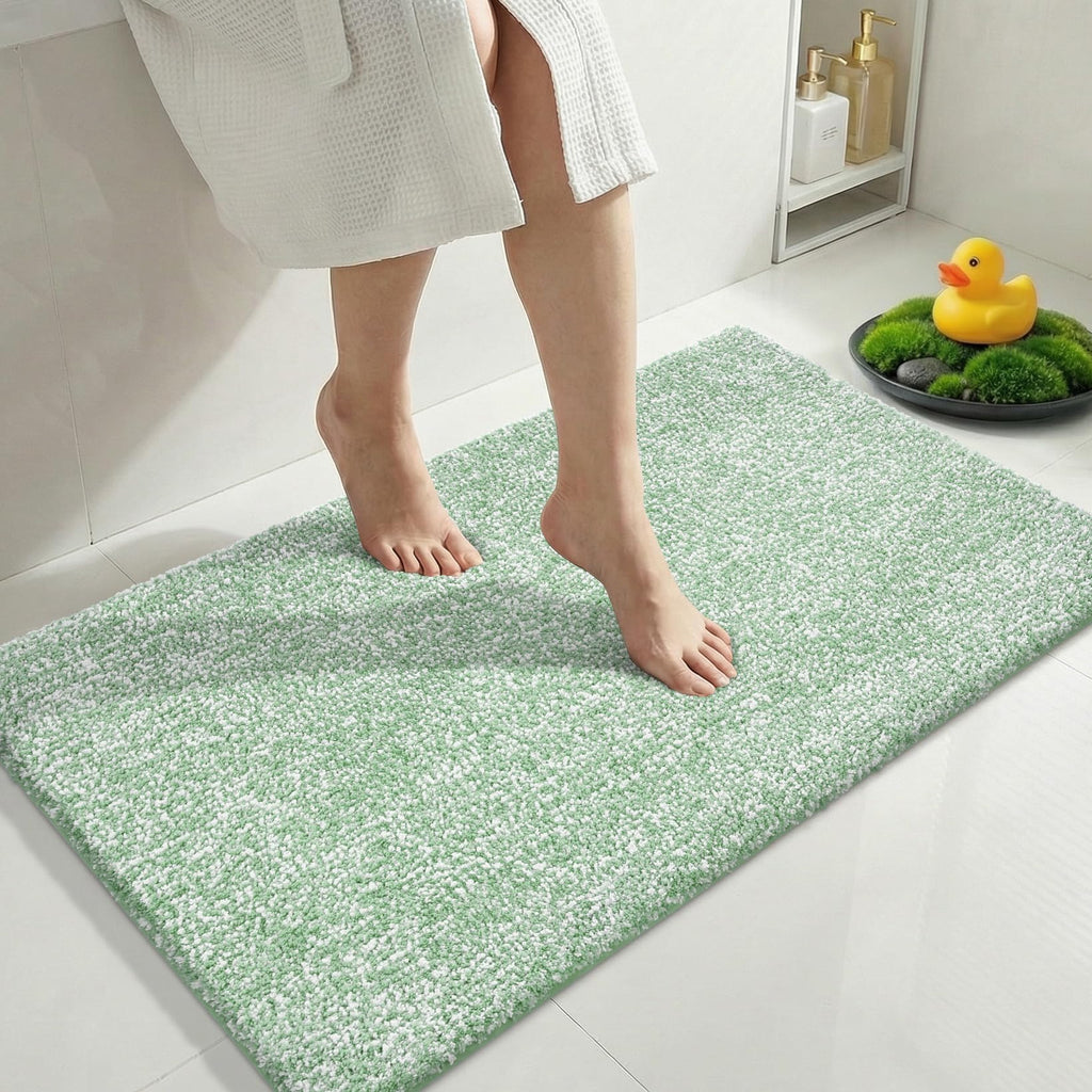Yimobra Non Slip Machine Washable Bathroom Rug 32x20 Light Blue and White
