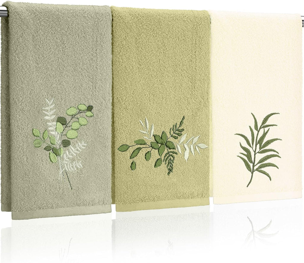 Tingjoo 3 Pcs Eucalyptus Leaves Hand Towels Farmhouse Fingertip Bath Towels