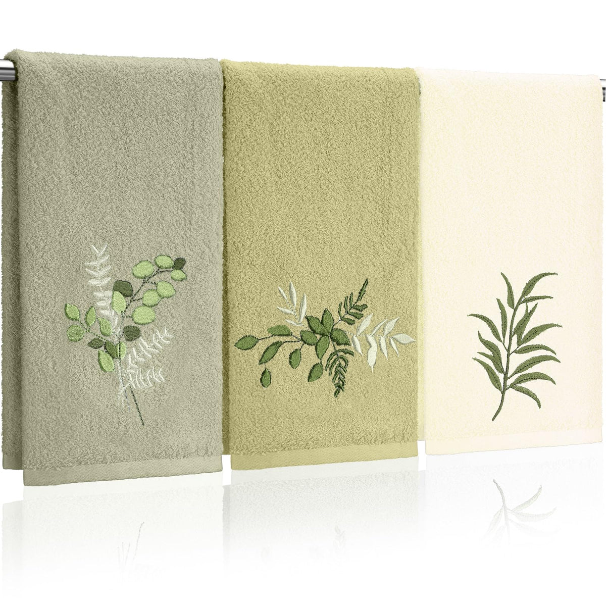 Tingjoo 3 Pcs Eucalyptus Leaves Hand Towels Farmhouse Fingertip Bath Towels