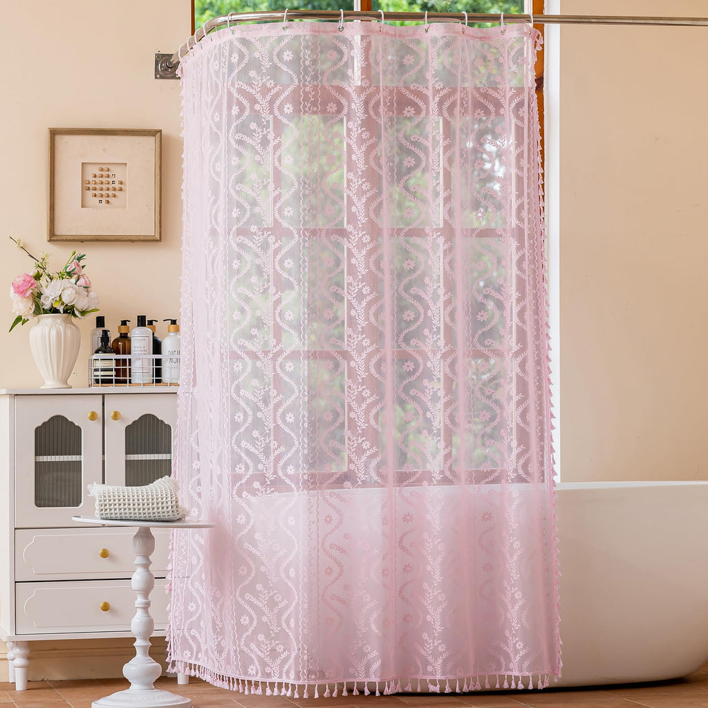 WAZZIO Terracotta Lace Shower Curtain,Boho Chic Fall Color,72 x 72 in