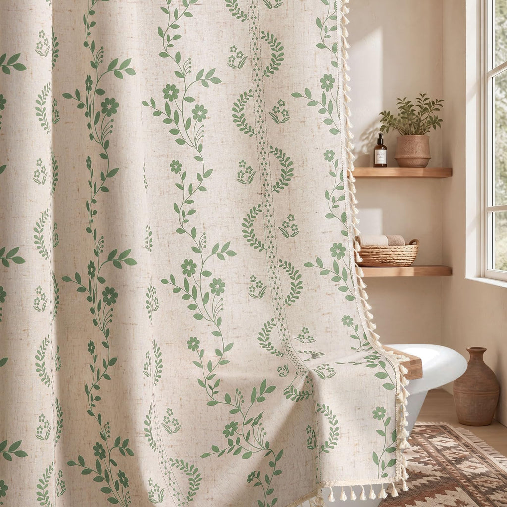 Boho Terracotta Vintage Shower Curtain with Tassels 72 x 72 Inch