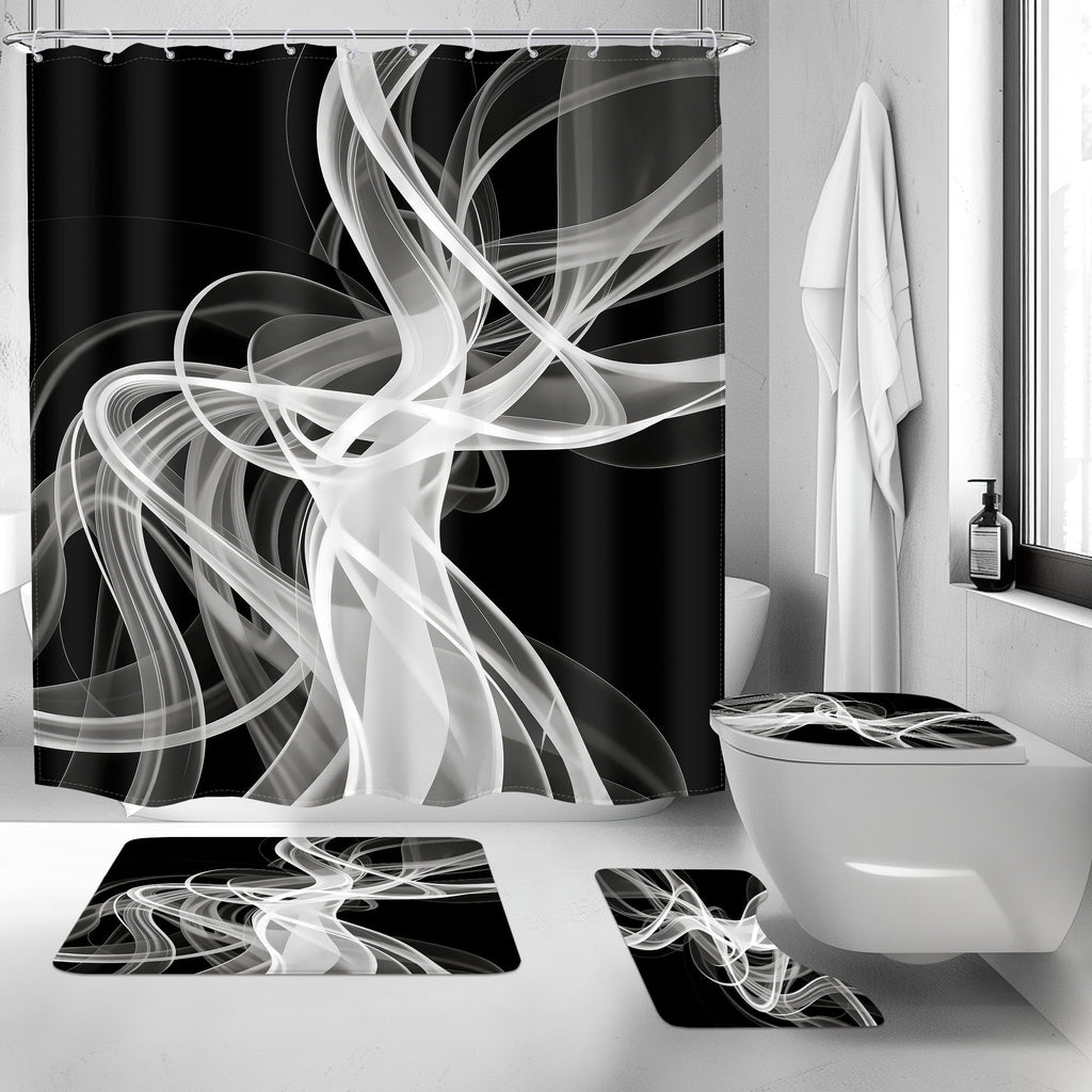 Black and White Shower Curtain 60Wx72H Abstract Modern Ombre for Bathroom