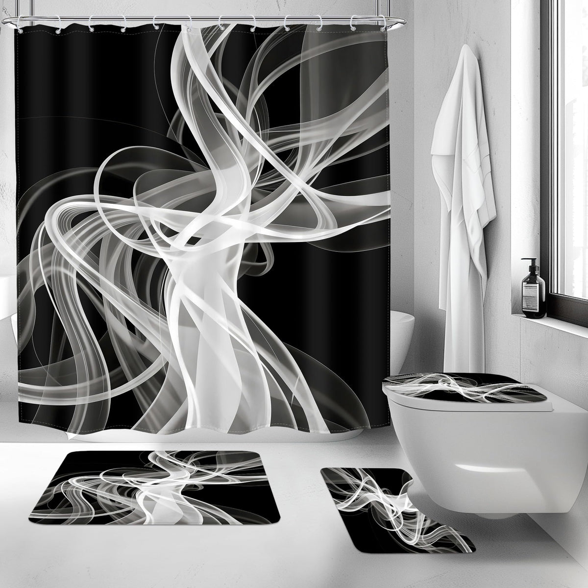 Black and White Shower Curtain 60Wx72H Abstract Modern Ombre for Bathroom