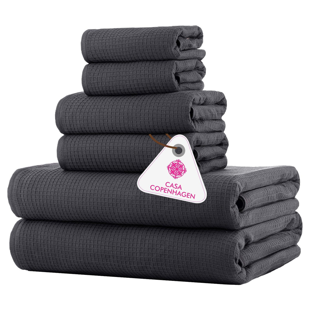 CASA COPENHAGEN 6pcs Bathroom Towel Gift Set, 600GSM, Dark Black