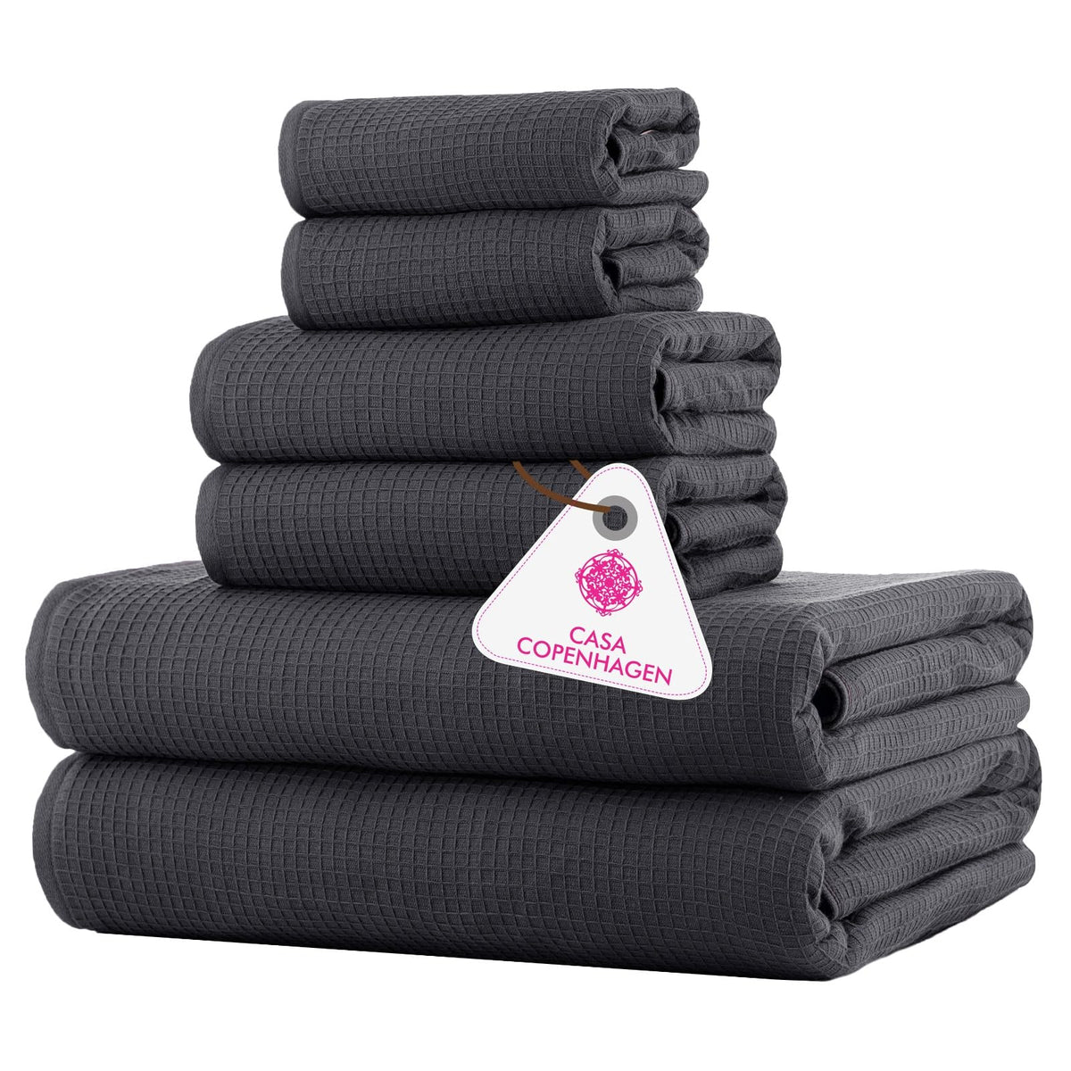 CASA COPENHAGEN 6pcs Bathroom Towel Gift Set, 600GSM, Dark Black