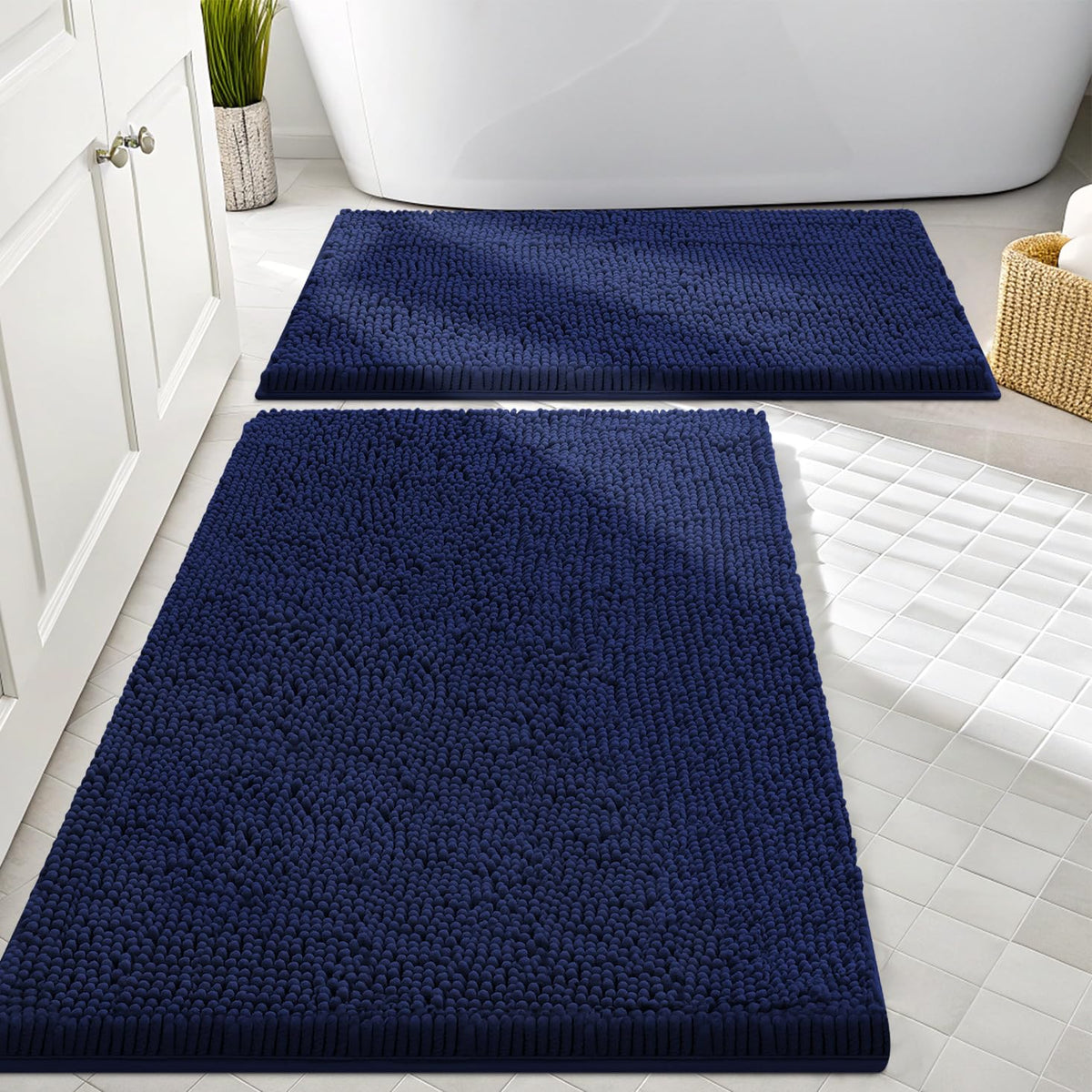 Smiry Chenille Bathroom Rugs Sets 2 Piece (30x20+24x16, Black)