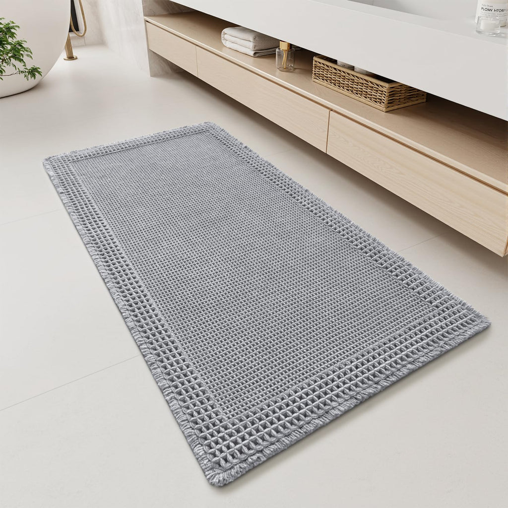 RESARE Waffle Bathroom Runner Rugs, Non Slip Boho Bath Mat 24"x72" Brown