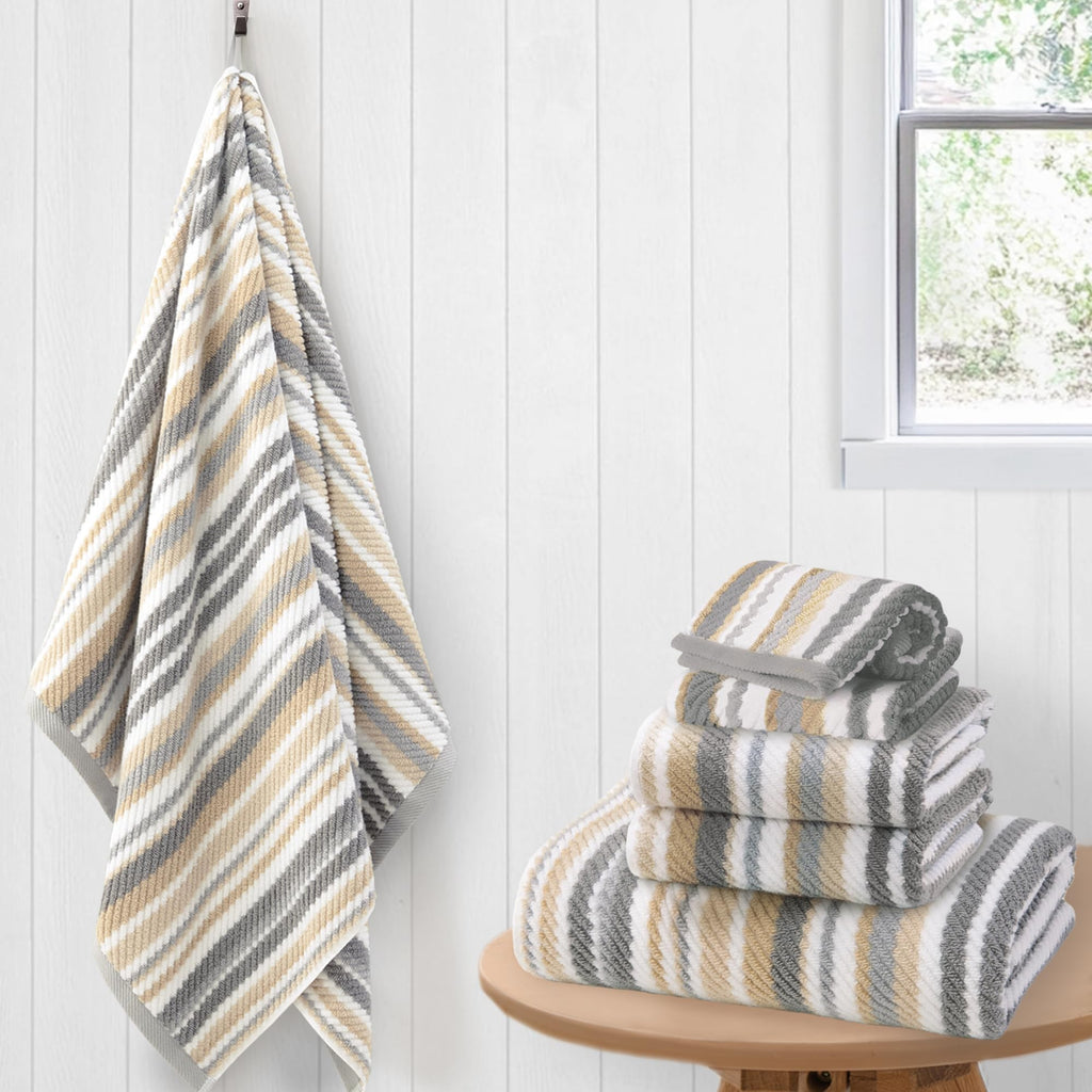 VOOVA & MOVAS Hand Towels, Cotton, Soft, Thick, 16x27 in, Tan Gray Beige