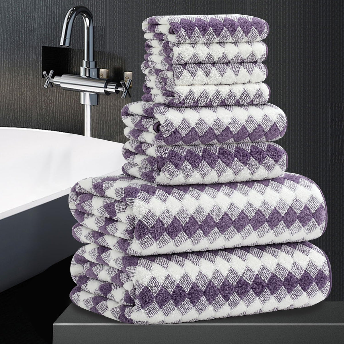 8 Piece Bathroom Towel Set Black White|2 Oversized Large Bath Towels Sheet,2 Hand Towels,4 Washcloths| 600GSM Soft Towel Set for Bathroom Hotel,Highly Absorbent Quick Dry Bath Towel Collections