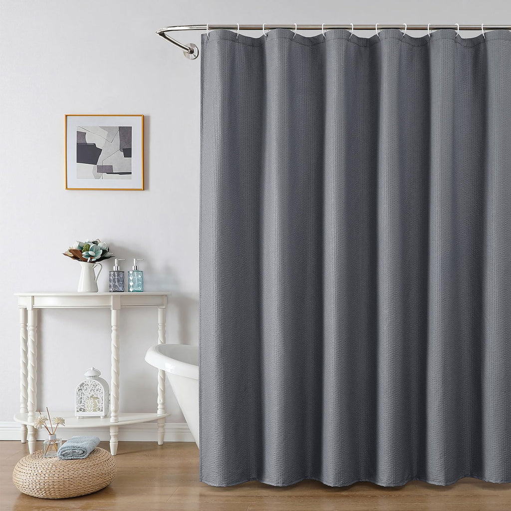 OWENIE White Shower Curtain for Bathroom 84 Inches Extra Long, Elegant 3D Embossed Textured Cloth Waffle Shower Curtain, Modern Luxury Hotel Style, Water Repellent, Machine Washable, 72X84, White