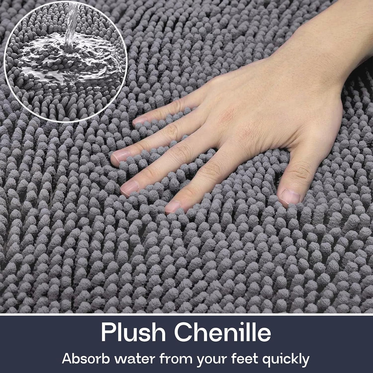 LOCHAS Luxury Bathroom Rug Shaggy Bath Mat 24 x 60 Inch, Gray