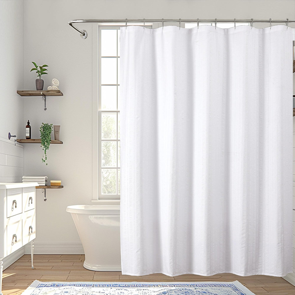 Aiyufeng Moga Navy Blue Fabric Shower Curtains for Bathroom - Blue Hotel Spa Polyester Cloth Bath Curtain with 12 Holes, 72x72, Machine Washable, Navy Blue