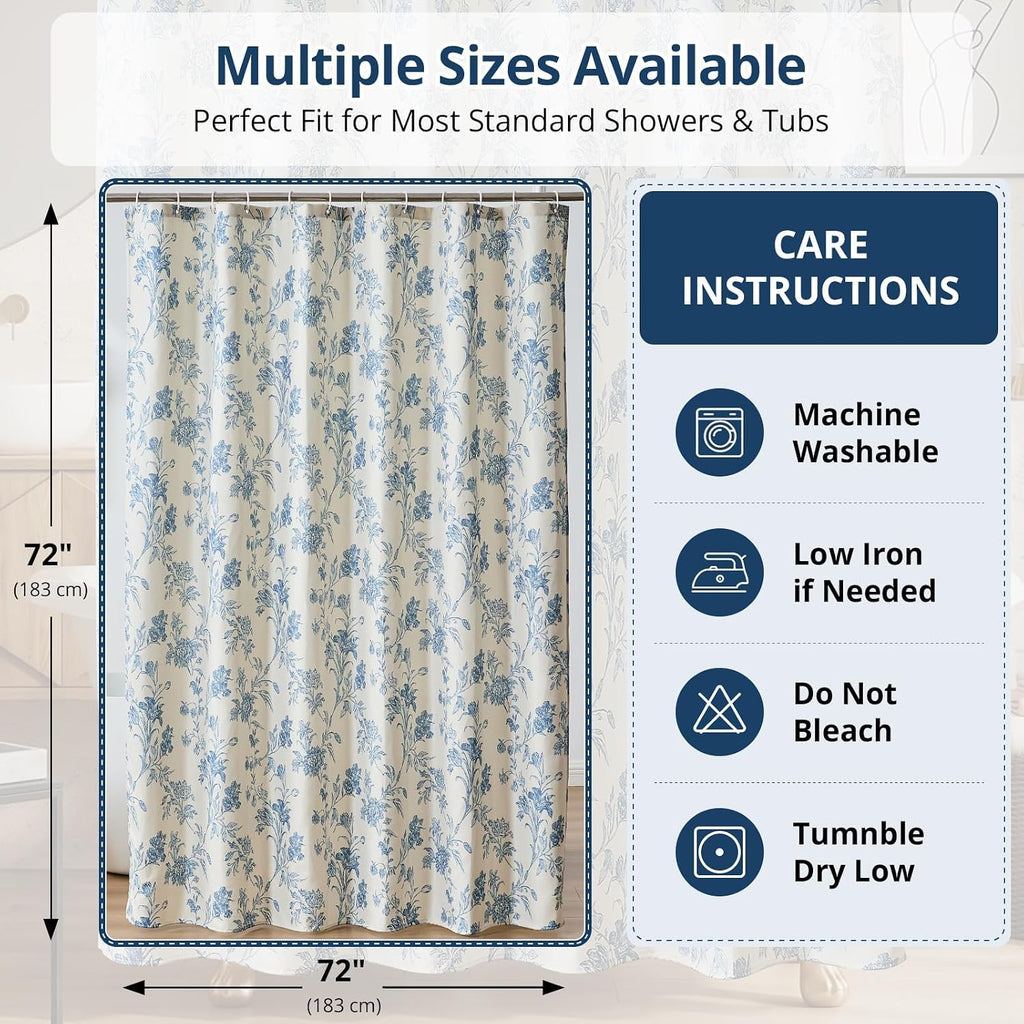 Warmstar Farmhouse Shower Curtain,Blue Floral Shower Curtain for Bathroom