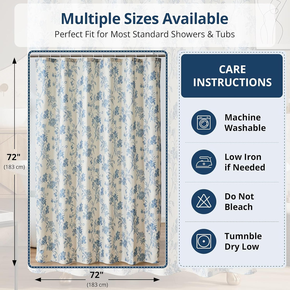 Warmstar Farmhouse Shower Curtain,Blue Floral Shower Curtain for Bathroom