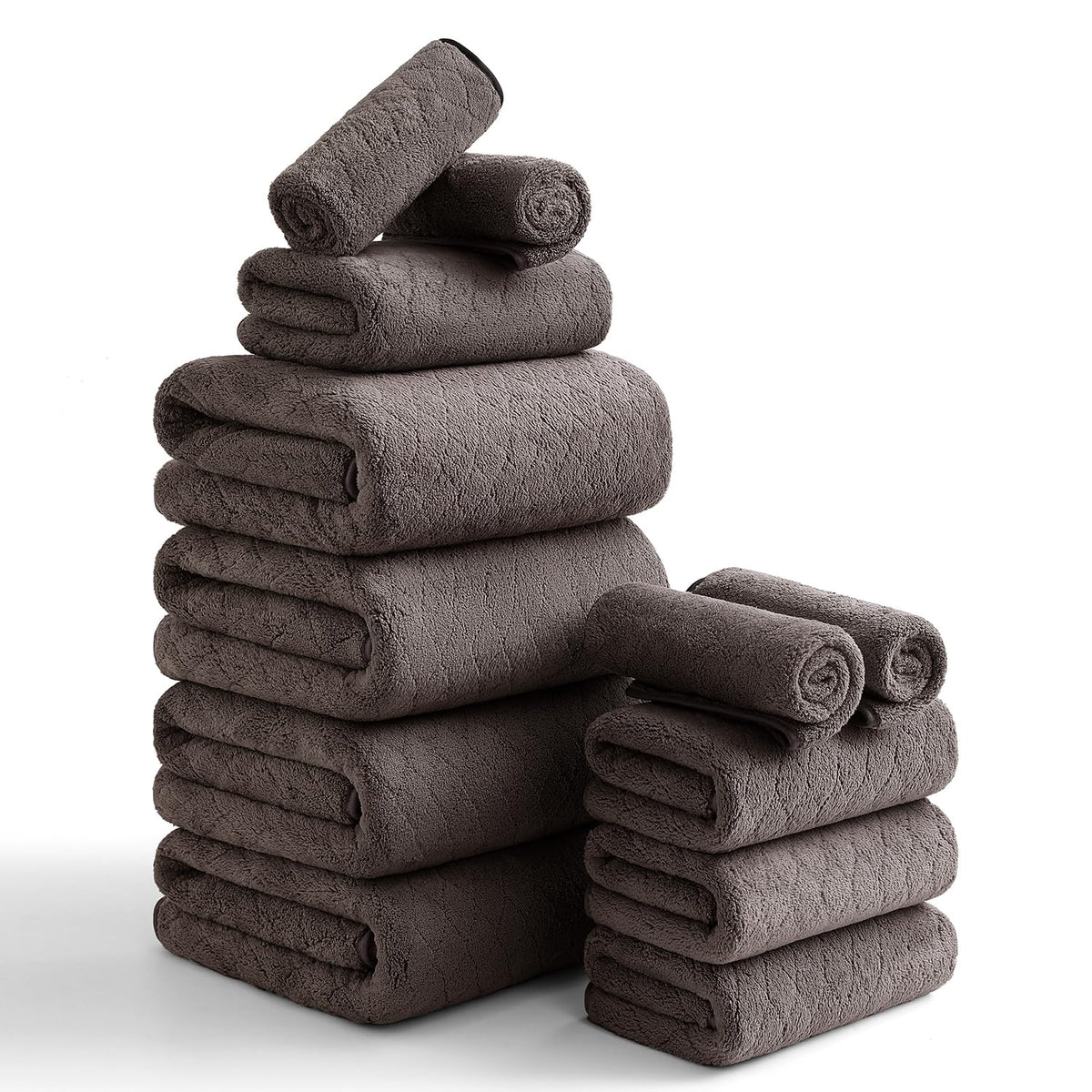 Hailea Luxury Bath Towels Set - 12 Piece (4 Large Bath Towels,4 Hand Towels,4 Washcloths), 100% Microfiber,Extra Absorbent Super Soft & Quick Dry,Complete Family Pack for Bathroom Gym Pool,Camel