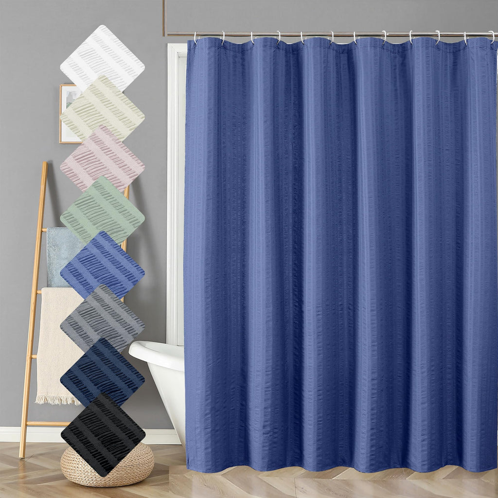 Aiyufeng Moga Navy Blue Fabric Shower Curtains for Bathroom - Blue Hotel Spa Polyester Cloth Bath Curtain with 12 Holes, 72x72, Machine Washable, Navy Blue