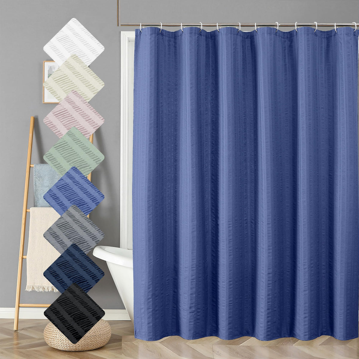 Aiyufeng Moga Navy Blue Fabric Shower Curtains for Bathroom - Blue Hotel Spa Polyester Cloth Bath Curtain with 12 Holes, 72x72, Machine Washable, Navy Blue