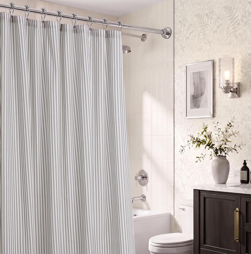 Grey Striped Shower Curtain 72X72 Inches Cotton Blend Rustic Shower Curtain Breathable Washable for Bathroom