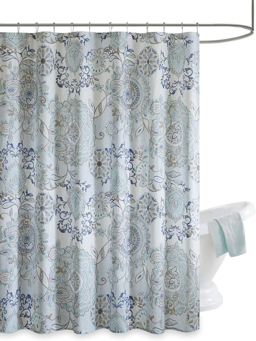 Madison Park Isla Shower Curtain for Bathroom, Cotton, 72 x 72, Blue