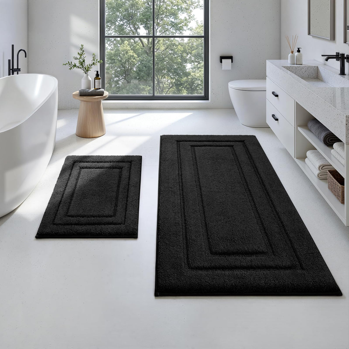 HOMEIDEAS Bathroom Rugs Sets 2 Piece, Super Soft and Absorbent Non Slip Microfiber Machine Washable Bath Mat Set (20" x 32" + 16" x 24", Brown)