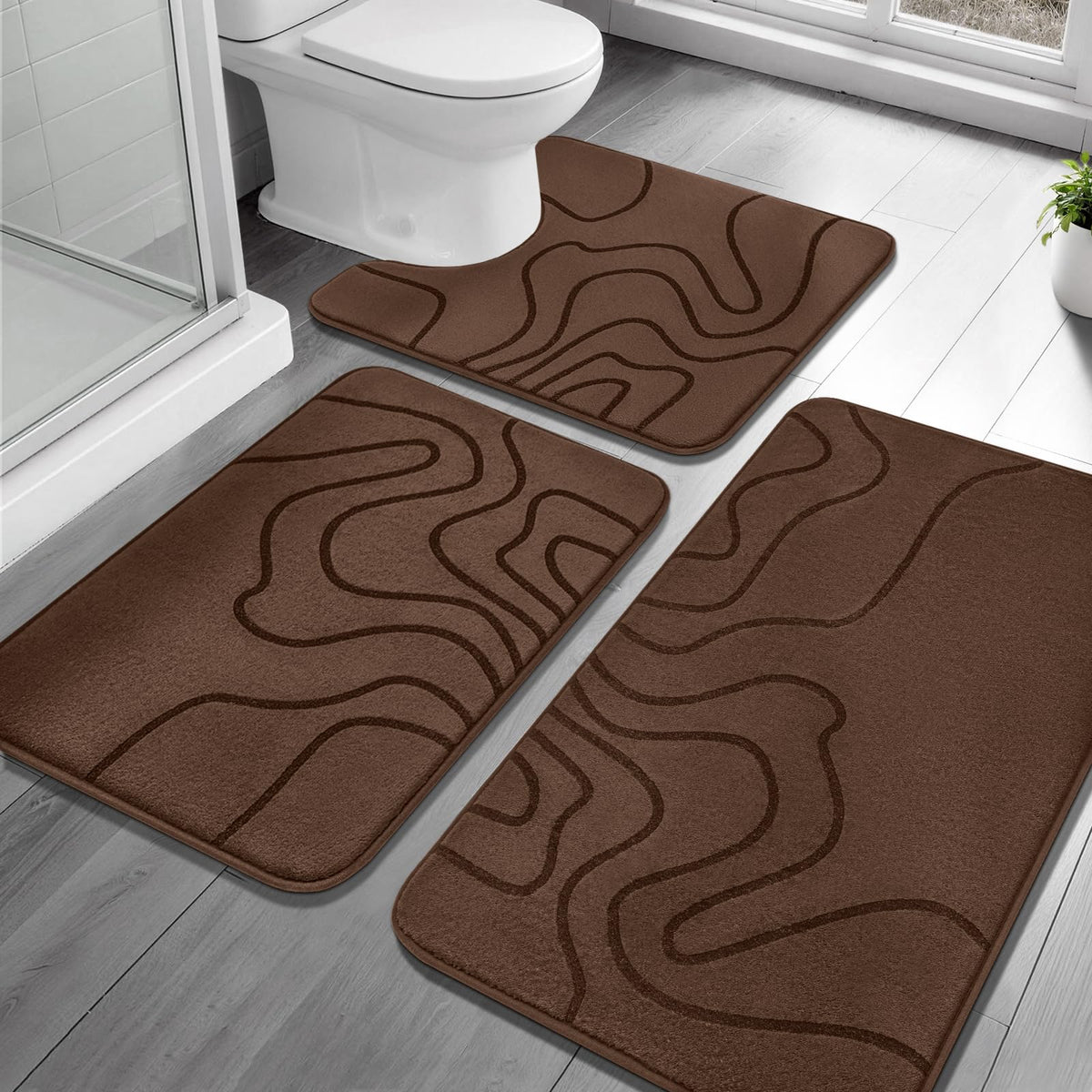 YIHOUSE Memory Foam Bathroom Rugs Sets 2 Piece, 17"x24"+20"x46", Dark Grey