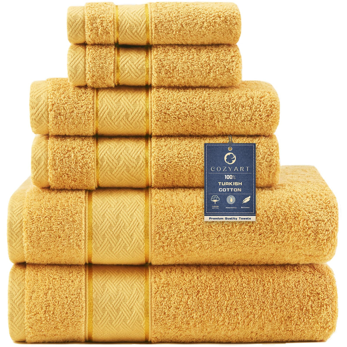 COZYART Bath Towel Set 6 PCS, Pink Luxury 100% Turkish Cotton 650GSM