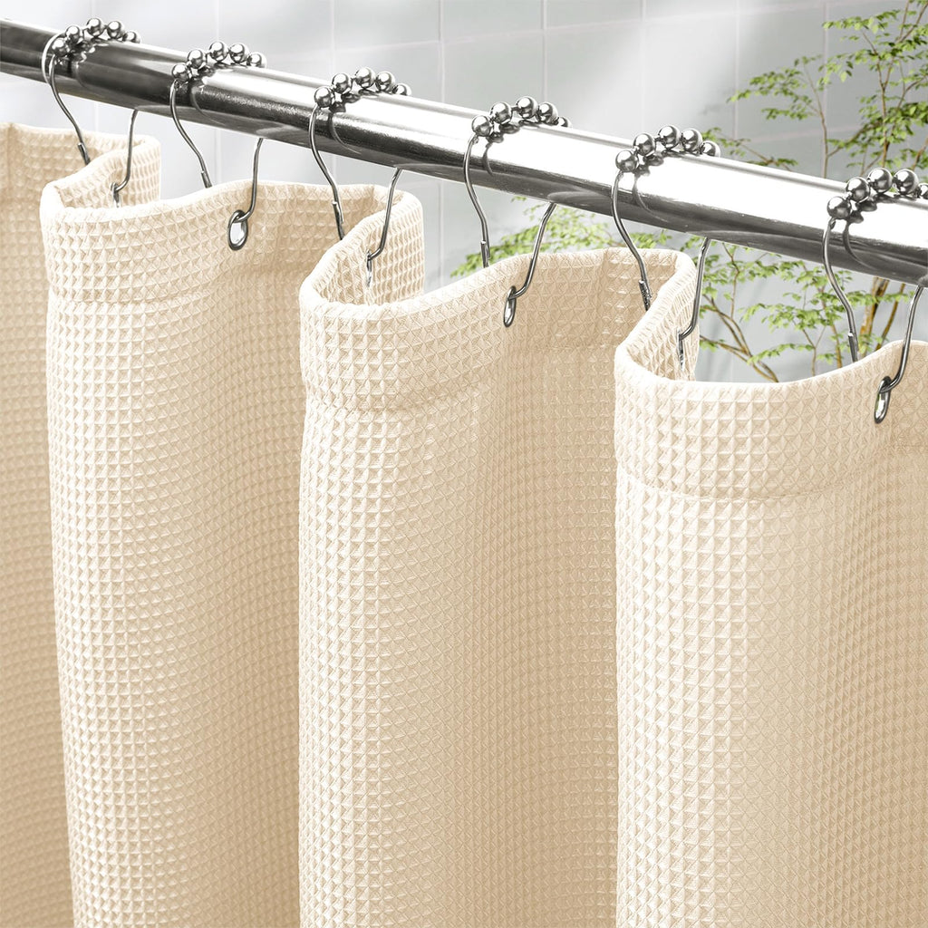 AmazerBath Stall Shower Curtain 60 x 72 Inches, Waffle Shower Curtain White, Fabric Shower Curtains Heavy Duty 240GSM, Hotel Quality Bathroom Shower Curtains