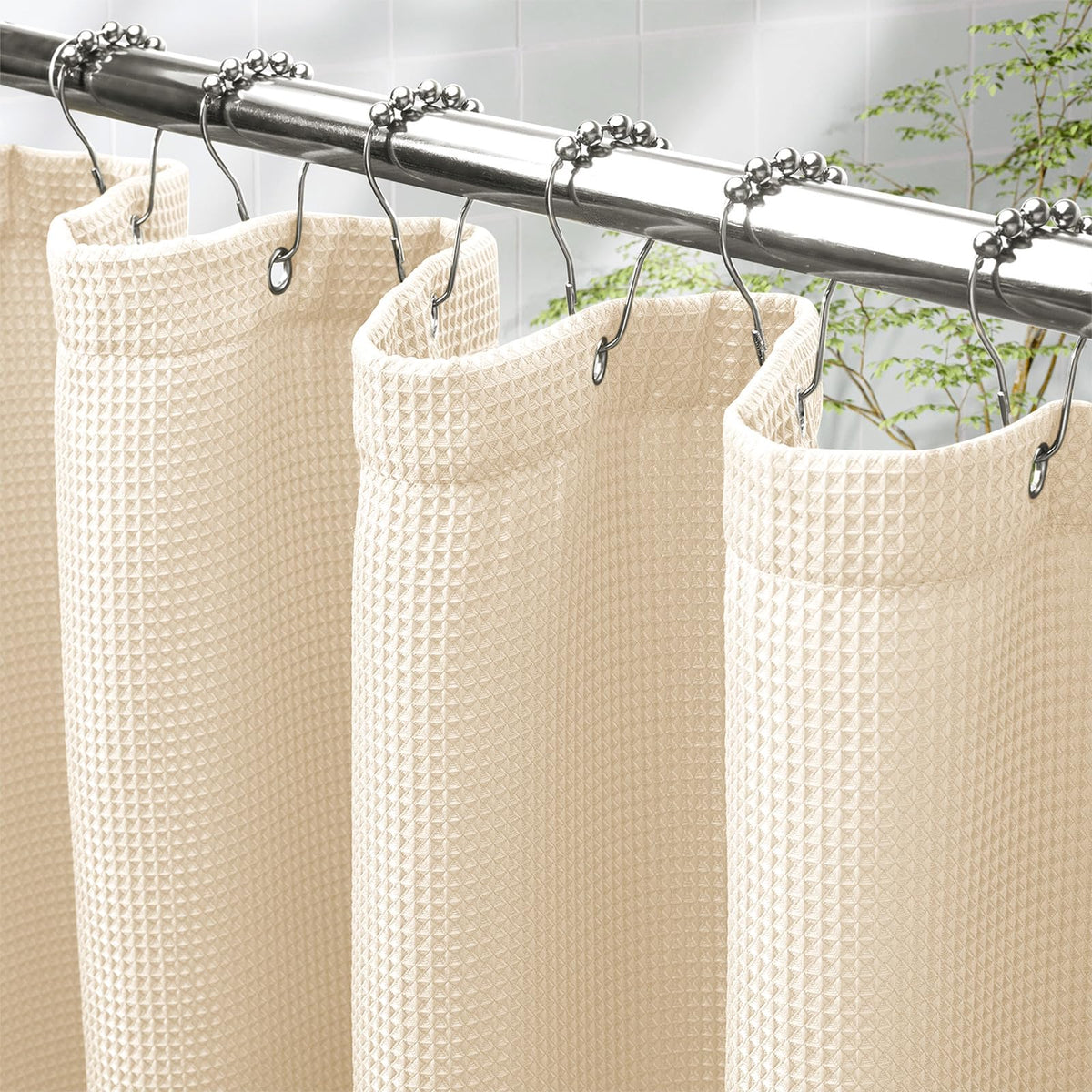 AmazerBath Stall Shower Curtain 60 x 72 Inches, Waffle Shower Curtain White, Fabric Shower Curtains Heavy Duty 240GSM, Hotel Quality Bathroom Shower Curtains