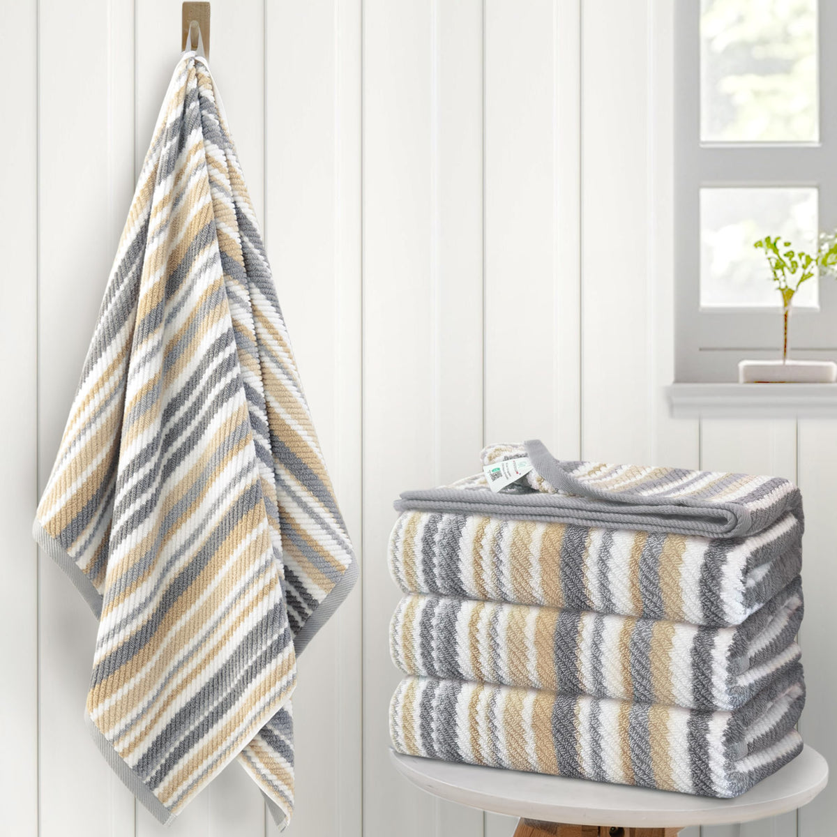 VOOVA & MOVAS Hand Towels, Cotton, Soft, Thick, 16x27 in, Tan Gray Beige