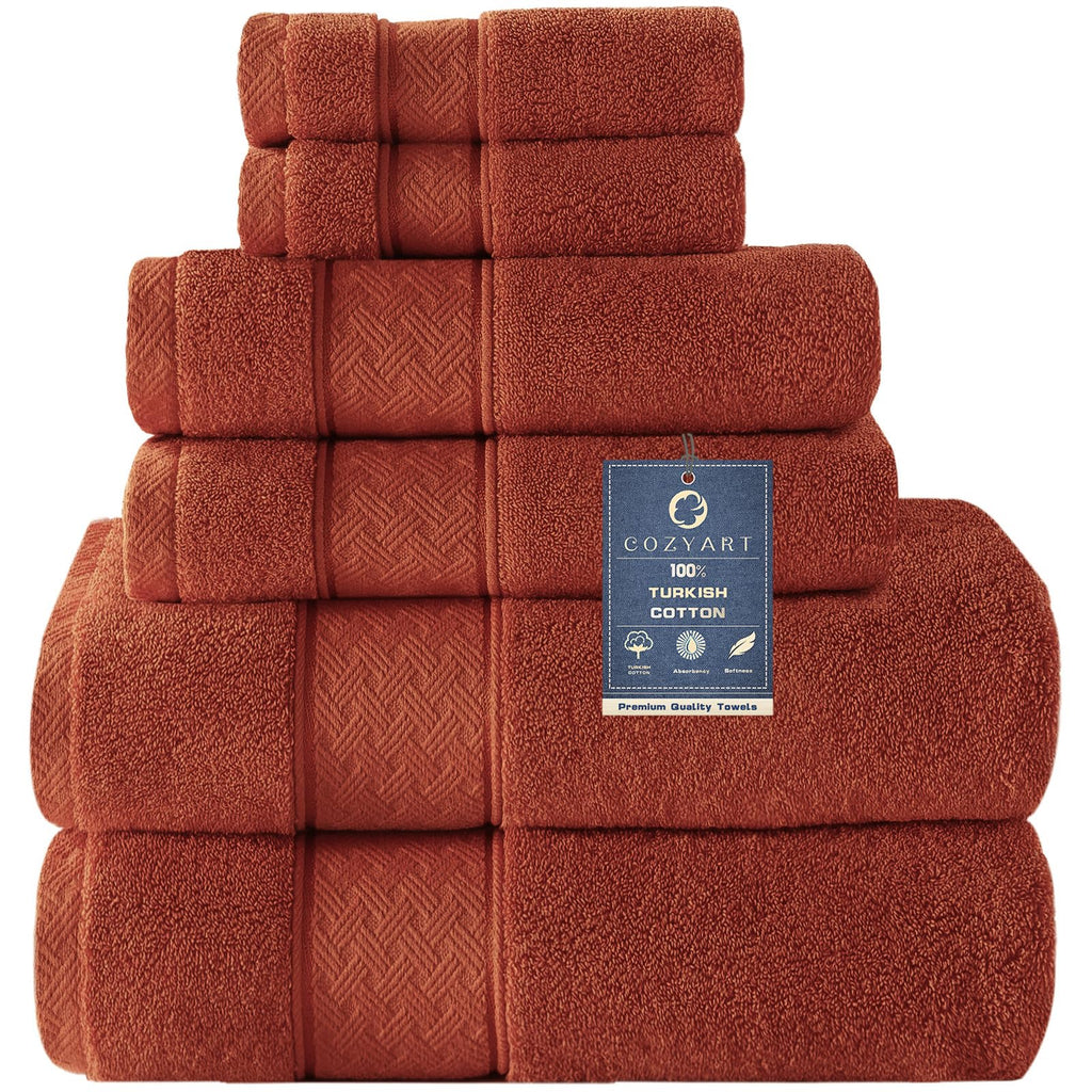 COZYART Bath Towel Set 6 PCS, Pink Luxury 100% Turkish Cotton 650GSM