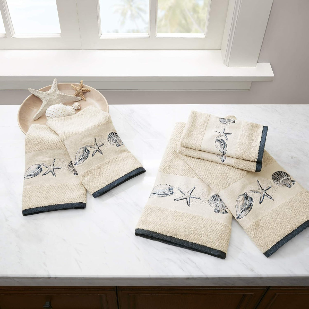 Madison Park Bayside Cotton Bath Towel Set Jacquard, 6 Piece, Blue