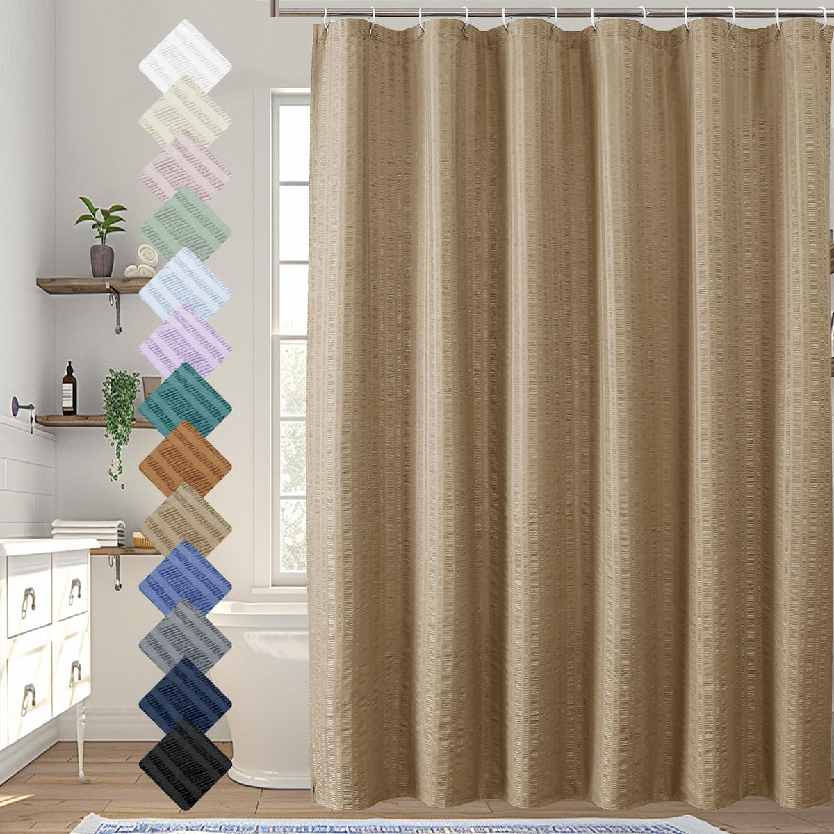 Aiyufeng Moga Navy Blue Fabric Shower Curtains for Bathroom - Blue Hotel Spa Polyester Cloth Bath Curtain with 12 Holes, 72x72, Machine Washable, Navy Blue