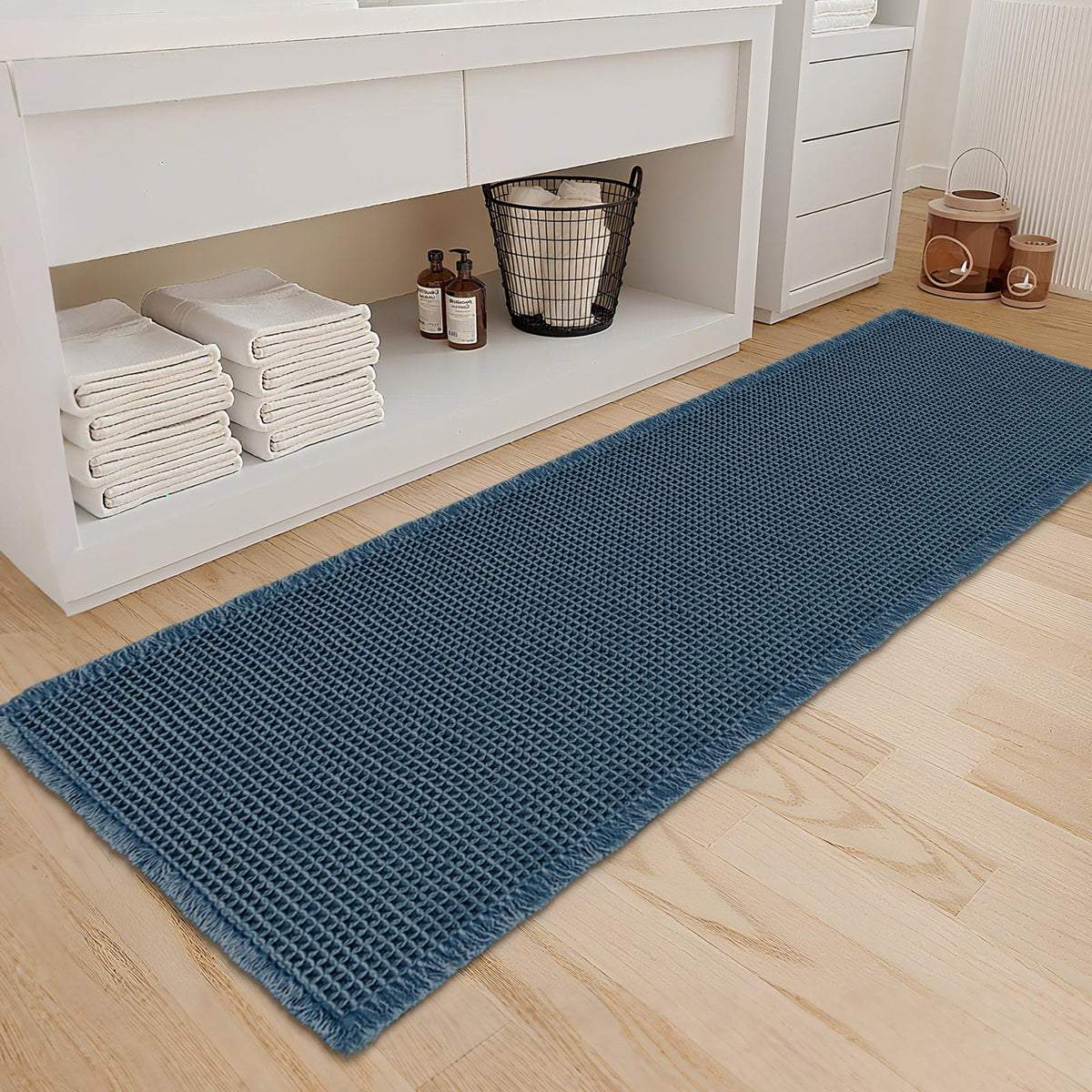 ZALL Waffle Bath Mat Boho Bathroom Mat Ultra Absorbent Non Slip 18x30 Tan