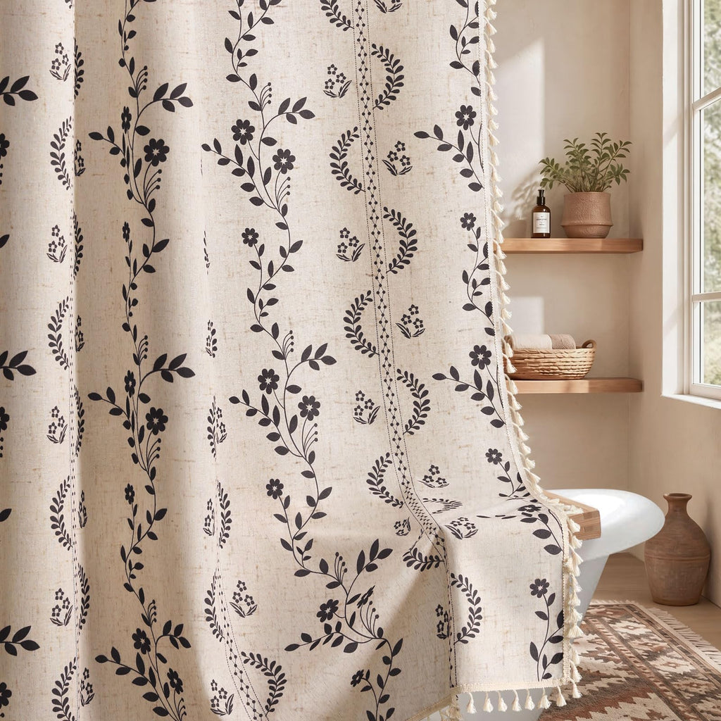 Boho Terracotta Vintage Shower Curtain with Tassels 72 x 72 Inch