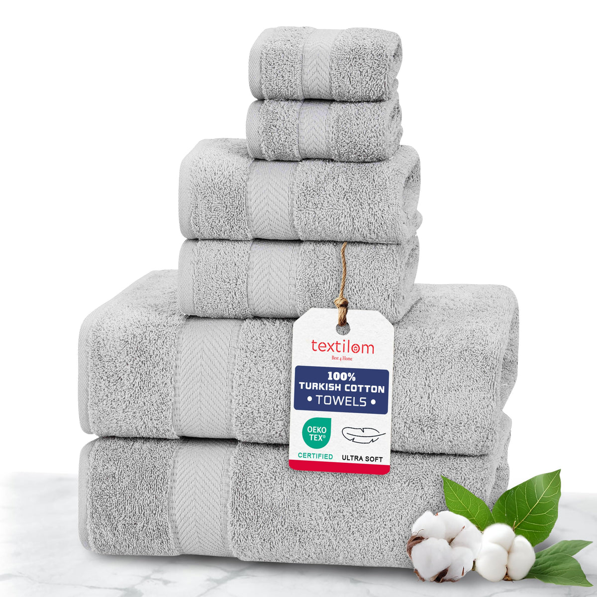TEXTILOM 100% Turkish Cotton 6 Pcs Bath Towel Set, Luxury Soft & Absorbent Bathroom Towels Set (2 Bath Towels, 2 Hand Towels, 2 Washcloths)- Lilac
