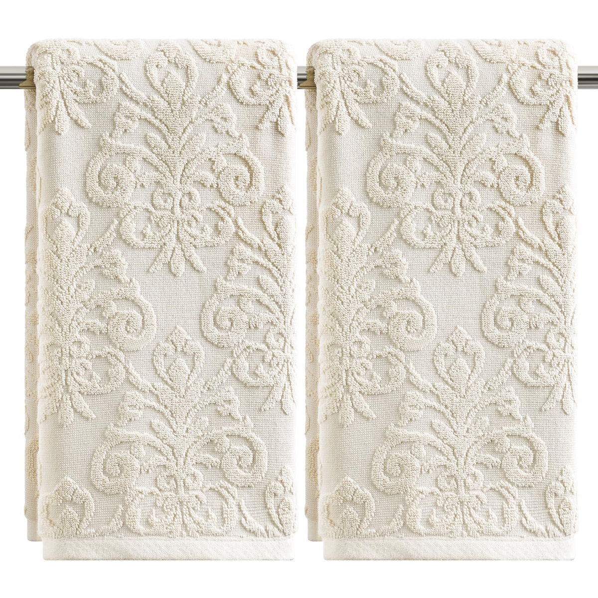 Artoid Mode 2 Pcs Olive Green 3D Vintage Floral Hand Towels for Bathroom, 100% Cotton Soft Absorbent Bathroom Decor Towels, 13.7 x 29.5 Inch