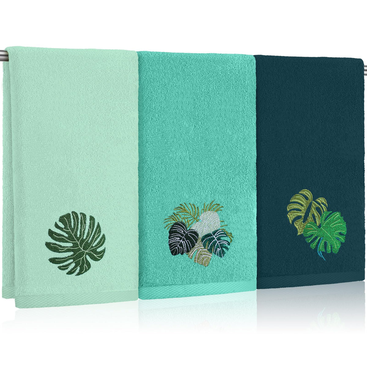 Hahafelt 3 Pack Boho Leaves Hand Towels for Bathroom, 100% Cotton