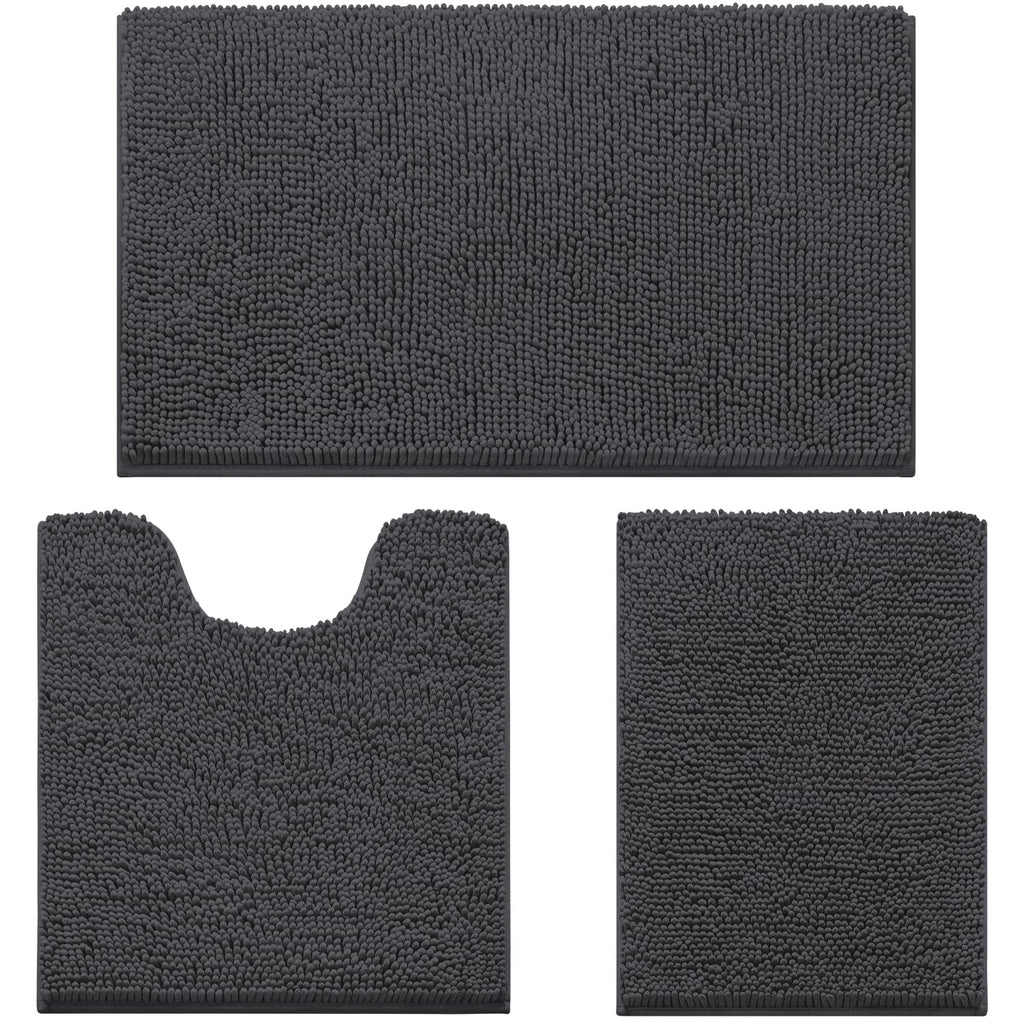 HOMEIDEAS Bathroom Rugs Set of 3, Super Soft Absorbent Chenille Bath Rugs