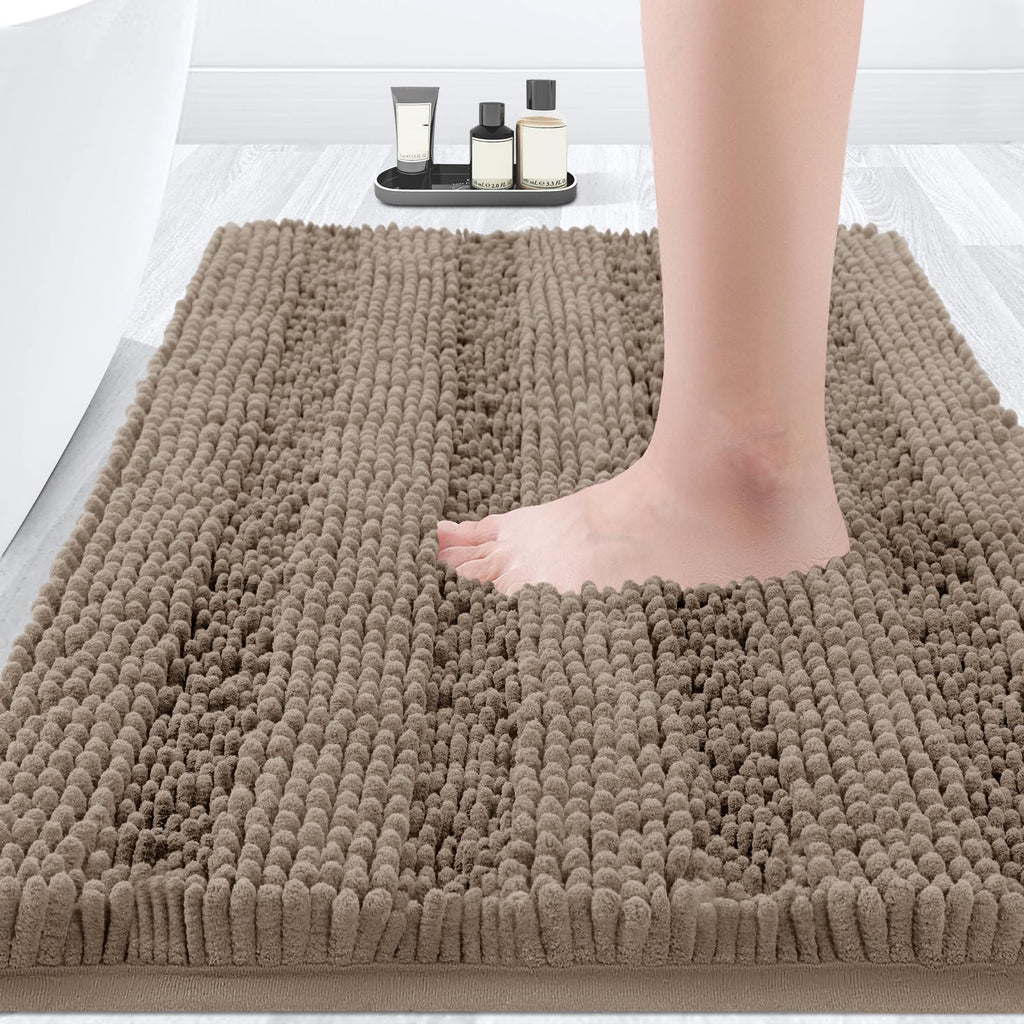 ACCUMTEK Striped Navy Blue Bathroom Rug Set 3 Pieces Ultra Soft, Non Slip Chenille Toilet Mat, Absorbent Plush Shaggy Bath Mats for Bathroom, Bedroom, Kitchen