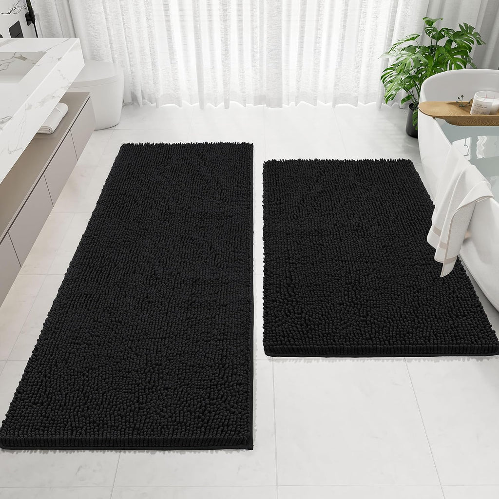 Bathroom Rugs Mat 72 x 48, Thick Soft Absorbent Chenille Bath Rugs, Rubber Backing Bath Mats for Bathroom Floor, Tub, Shower, Bedroom, Home Decor Accessories, Quick Dry Machine Washable, Black