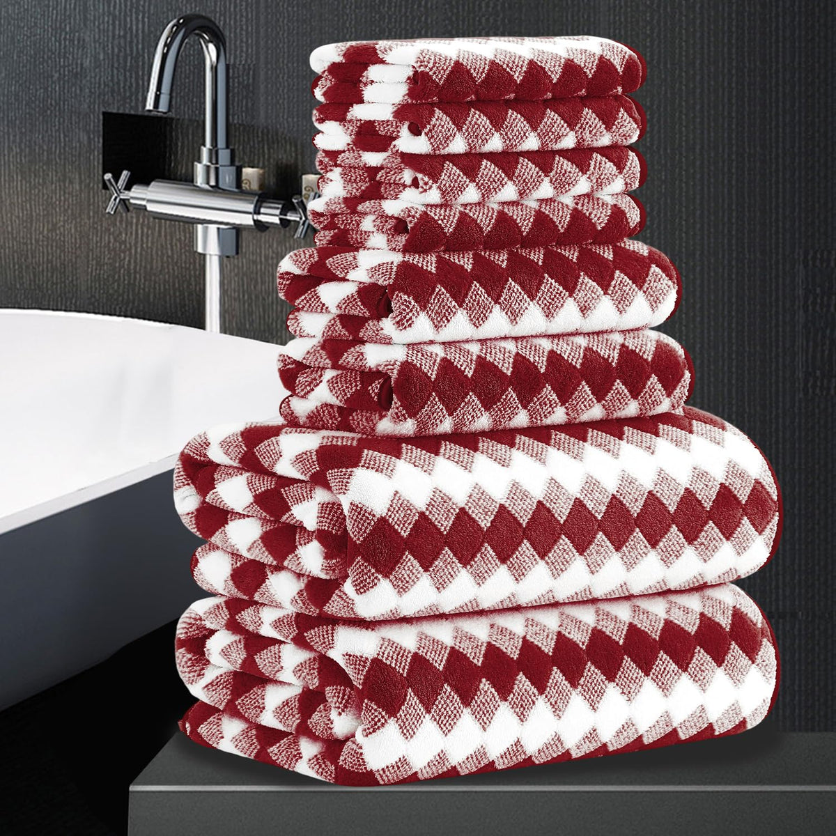 8 Piece Bathroom Towel Set Black White|2 Oversized Large Bath Towels Sheet,2 Hand Towels,4 Washcloths| 600GSM Soft Towel Set for Bathroom Hotel,Highly Absorbent Quick Dry Bath Towel Collections