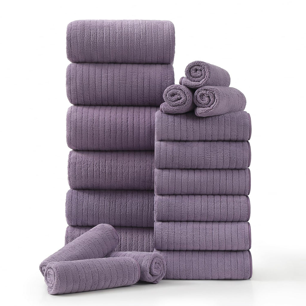 Hailea 18 Piece Family Bath Towel Set Include 6 Bath Towels,6 Hand Towels and 6 Washcloths Soft Bathroom Towel with Hanging Loops,Highly Absorbent Quick Dry Towels Set for Bathroom,Hotel and Spa-Navy