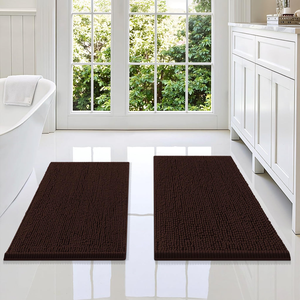 Smiry Chenille Bathroom Rugs Sets 2 Piece (30x20+24x16, Black)