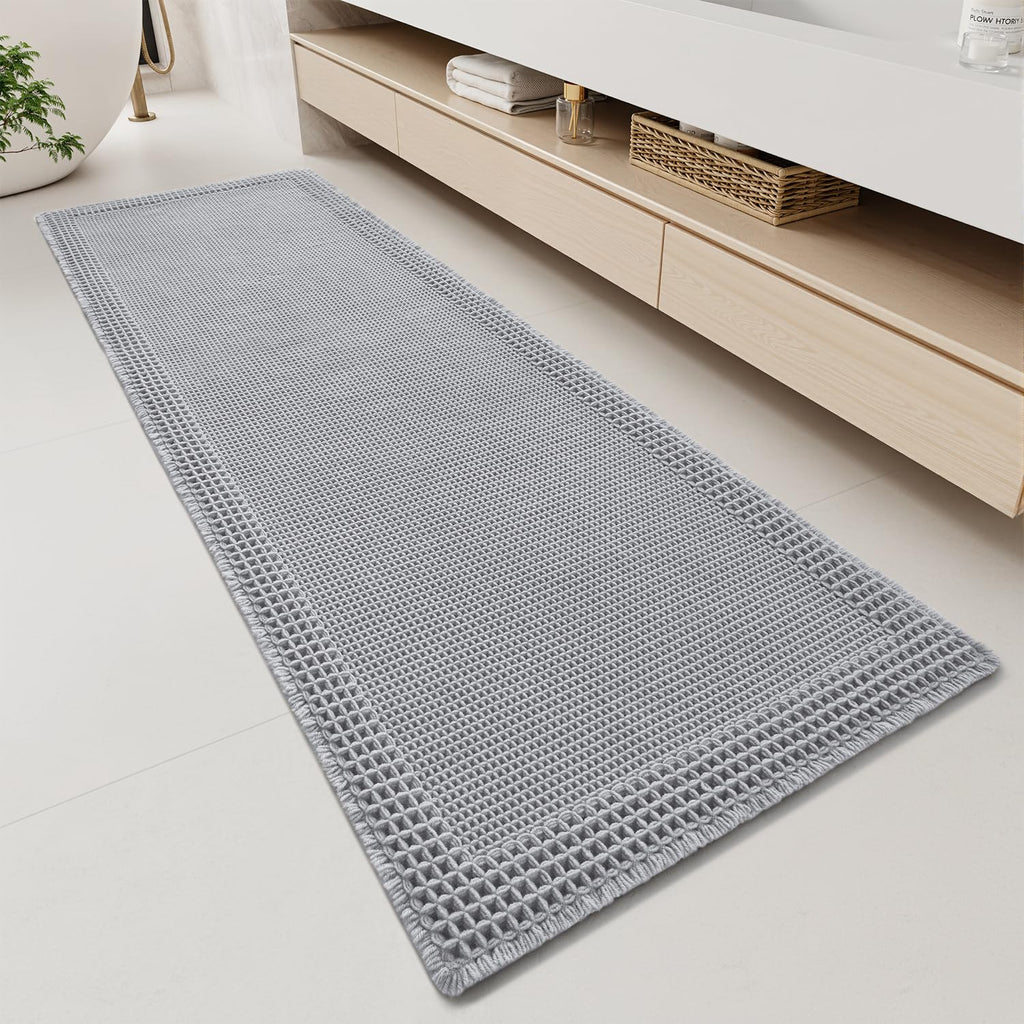 RESARE Waffle Bathroom Runner Rugs, Non Slip Boho Bath Mat 24"x72" Brown