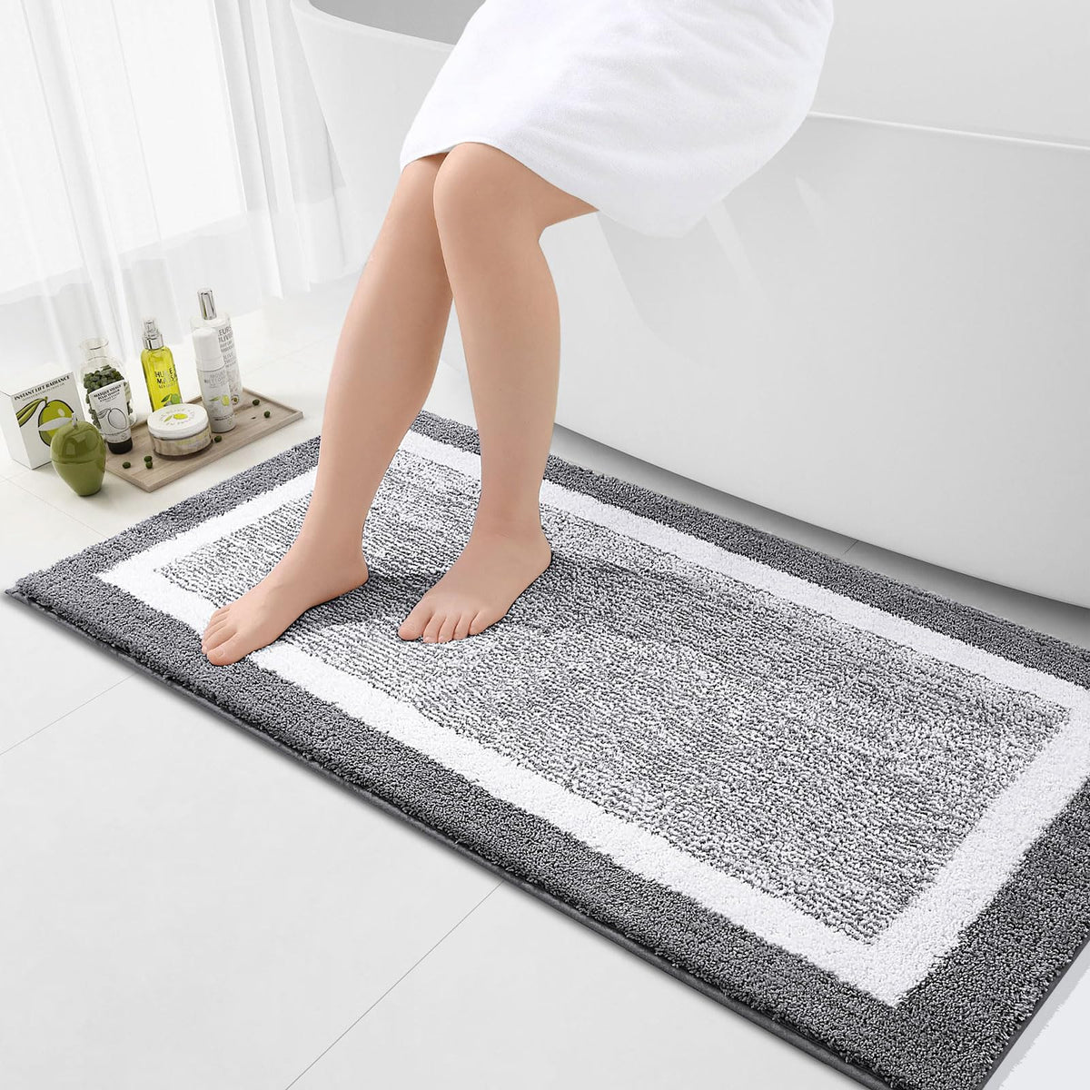 OLANLY Bathroom Rugs 36x24, Soft Absorbent Microfiber Bath Rugs, Grey