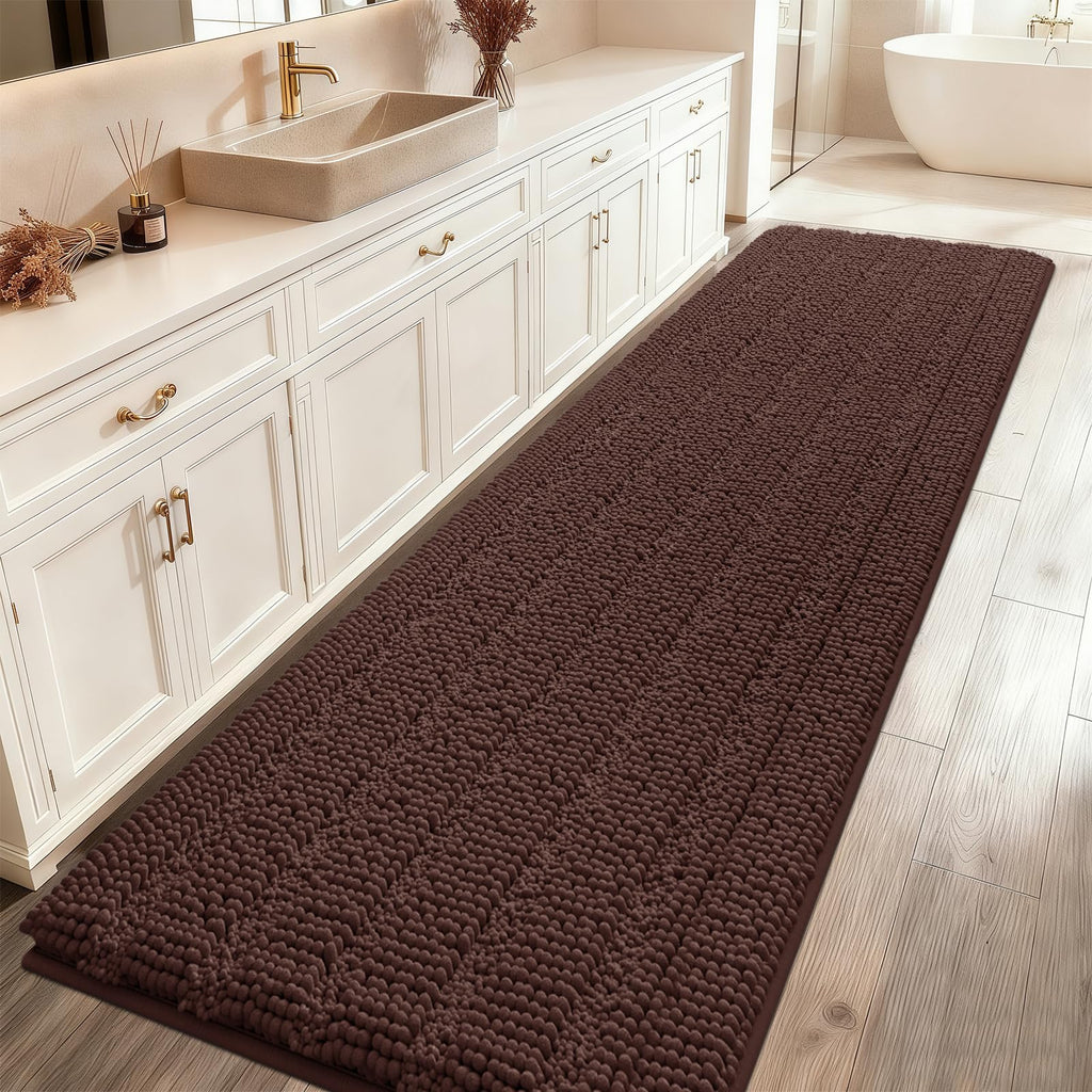 ACCUMTEK Striped Navy Blue Bathroom Rug Set 3 Pieces Ultra Soft, Non Slip Chenille Toilet Mat, Absorbent Plush Shaggy Bath Mats for Bathroom, Bedroom, Kitchen