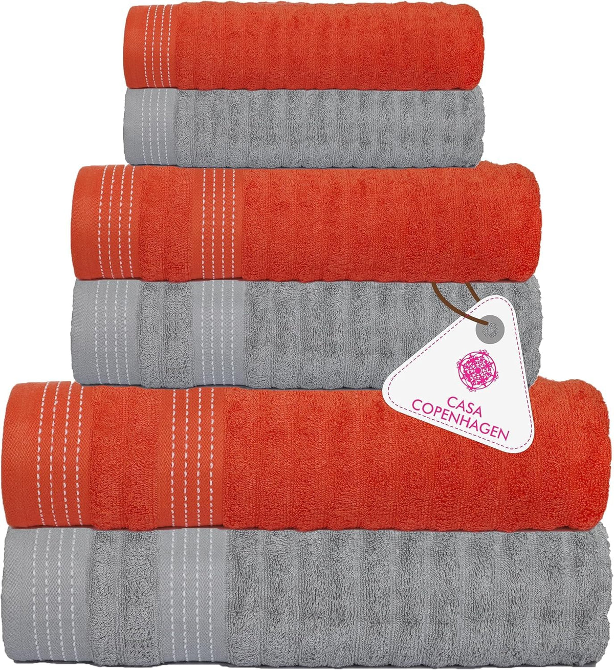 CASA COPENHAGEN 6pcs Bathroom Towel Gift Set, 600GSM, Dark Black