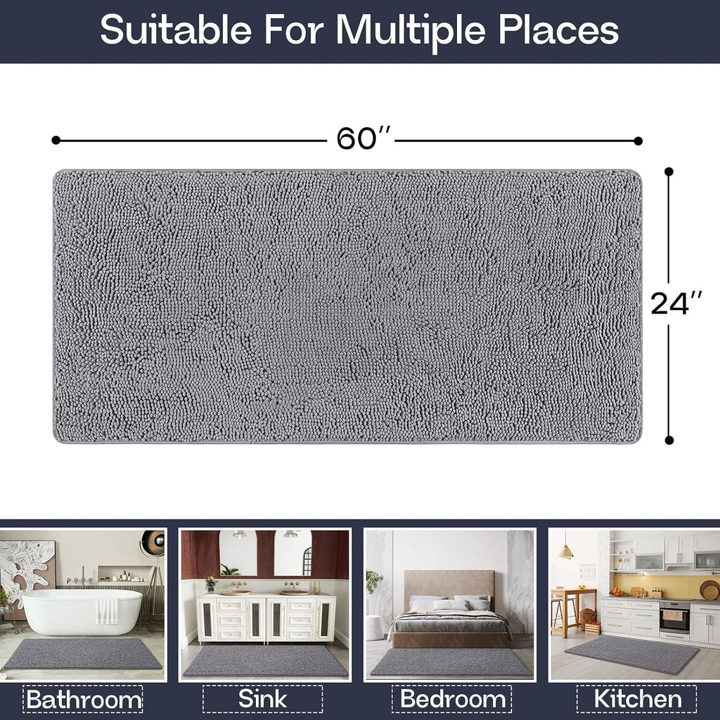 LOCHAS Luxury Bathroom Rug Shaggy Bath Mat 24 x 60 Inch, Gray